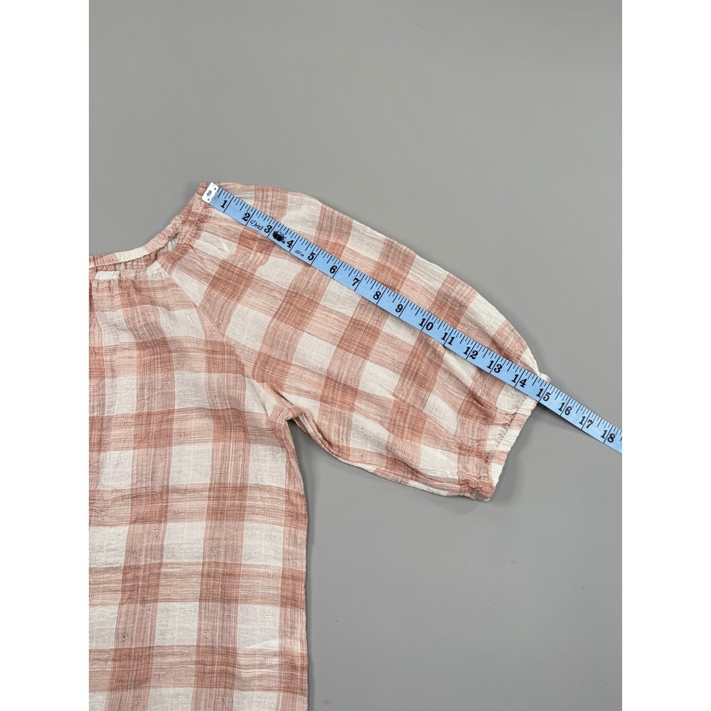 Universal Thread Plaid Peasant Blouse Puff Sleeve Dusty Rose Cream S Cottage - Picture 6 of 8
